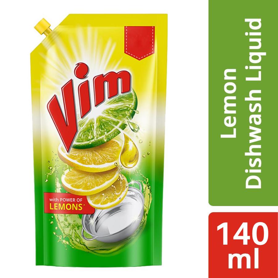 Vim Dishwash Liquid Gel Pouch Lemon Scented Convenience in a 140ml Pouch