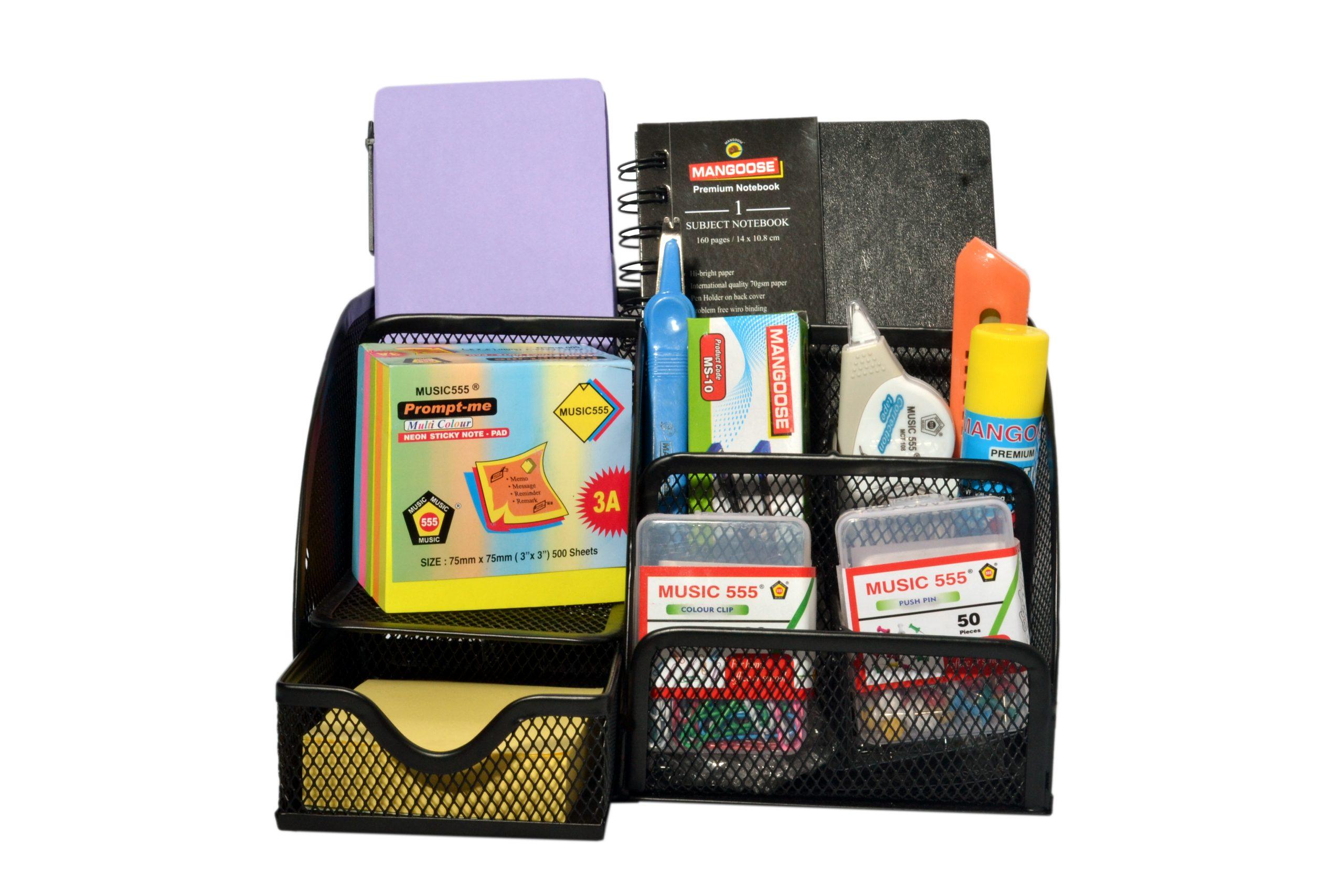 Music555 Mesh Wire Pen Stand MMP-75 | Office Study Table Desk Organizer, Pen Pencil Remote Stand Stationary Storage Box, 6 Compartments
