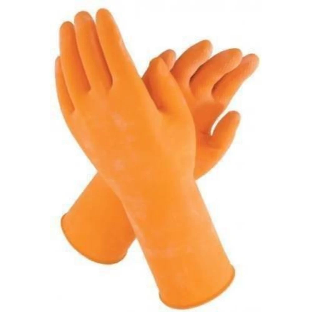 Besto Hand Gloves Orange Washable Dish washing / Kitchen / Industrial / Gardening Rubber Latex Cleaning Hand Gloves – Large [Set of 1 pair]