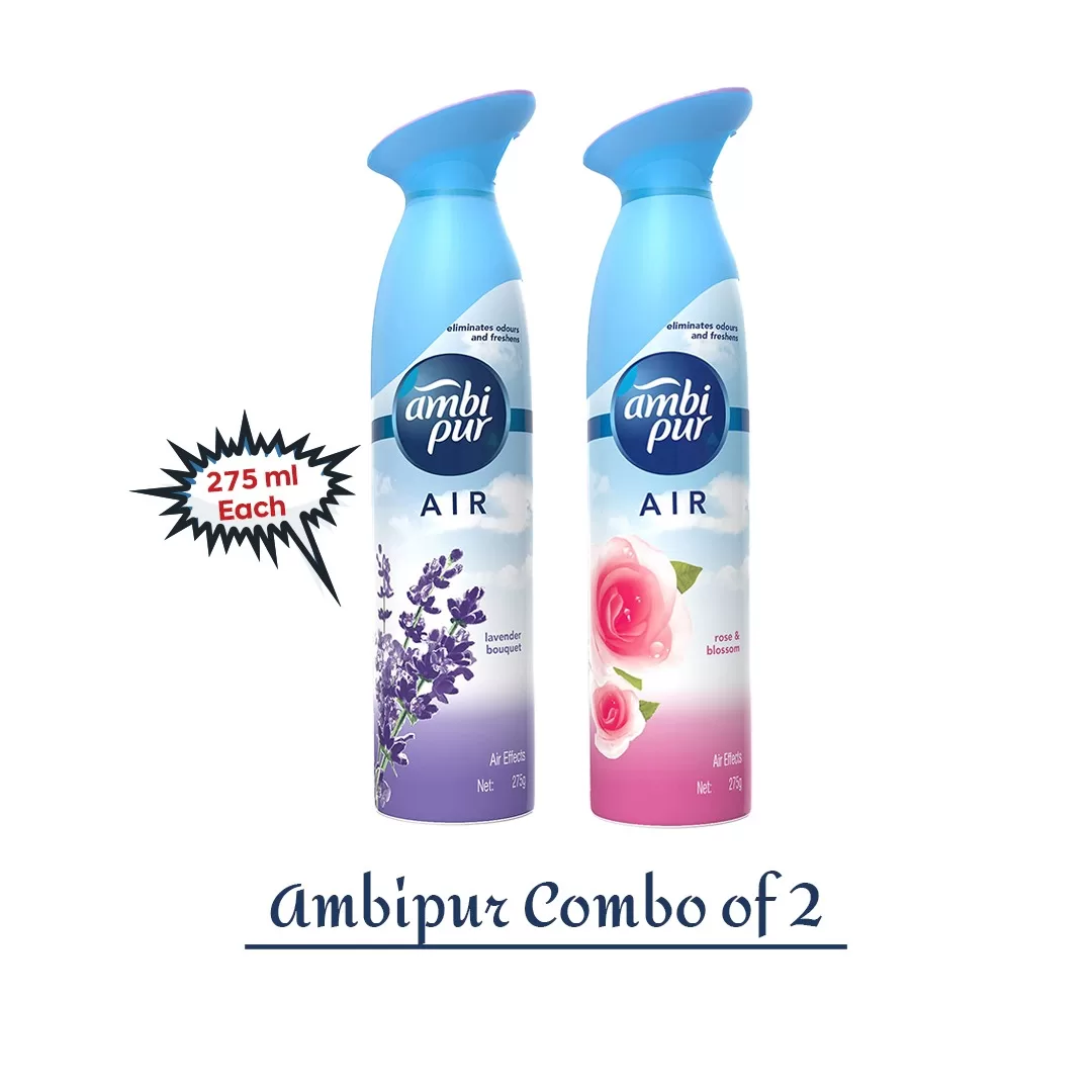 Ambi Pur Air Freshener Spray 275ml each (Lavender Bouquet + Rose & Blossom  ) - Combo of 2