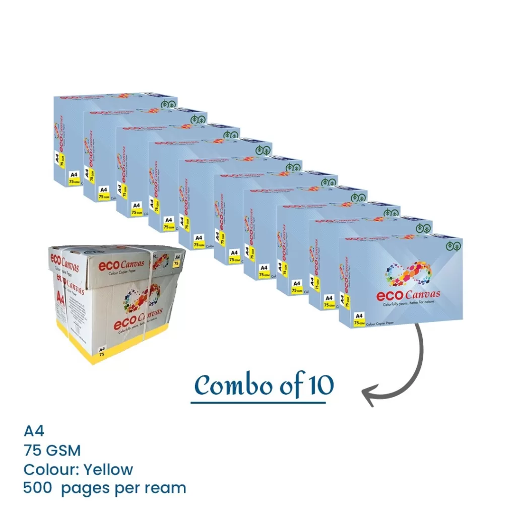 A4 size paper: Uses and Applications in India 6 ECO Canvas A4 Size Copier Paper (Yellow) 75 GSM 1 Ream 500 Sheets - (Pack of 10)