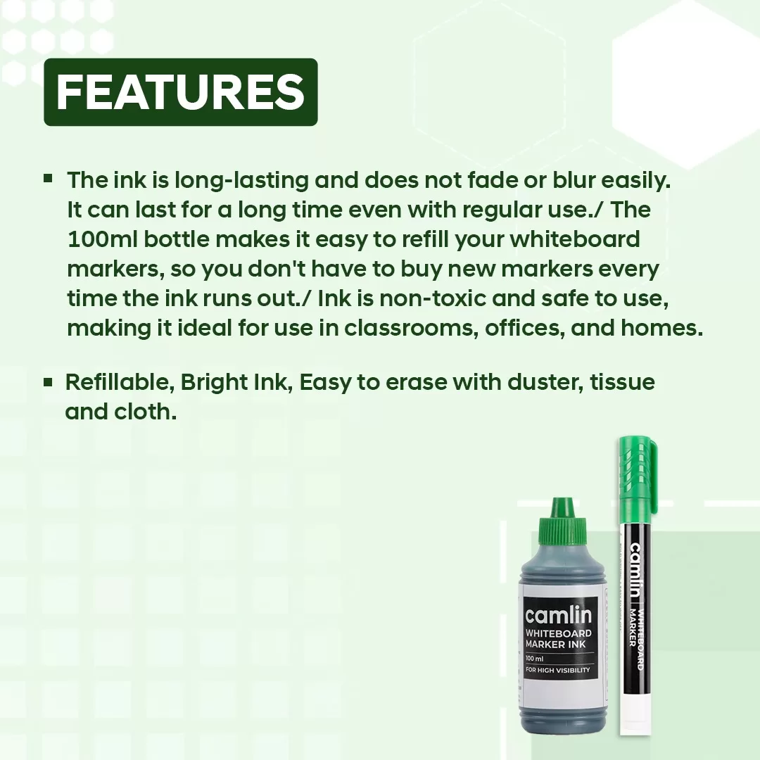 Camlin Whiteboard Marker Ink 100ml Whiteboard Marker Pen (Green) Combo  of WisyCart Wholesale Office Supplies Stationery Online