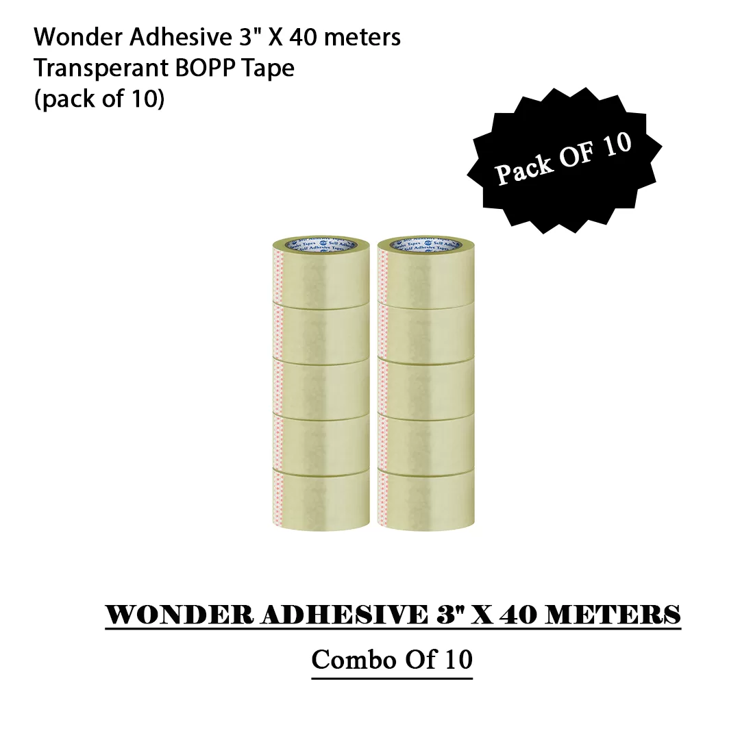 Wonder BOPP Transparent Tape 3″ X 40 Meters – Pack of 10