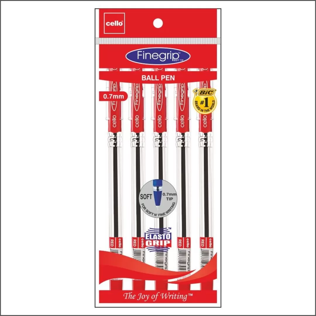 Cello Finger Grip Ball Pen Red (Pack of 5)