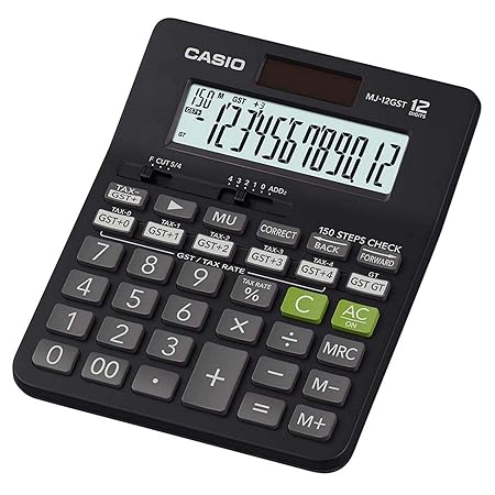 Casio MJ-12GST GST Calculator (Black) – Dual Power Business Calculator with 12-Digit Display and GST Functions