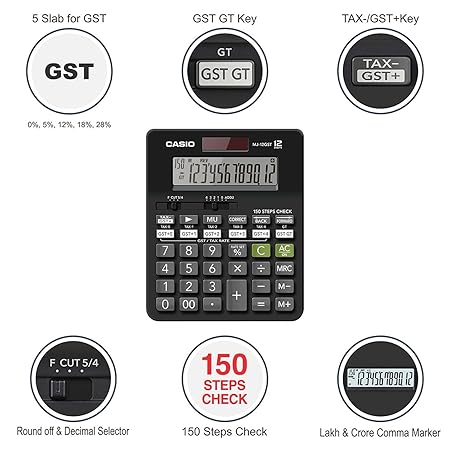Casio MJ-12GST GST Calculator (Black) - Dual Power Business Calculator with 12-Digit Display and GST Functions 3 Casio MJ-12GST GST Calculator (Black) - Dual Power Business Calculator with 12-Digit Display and GST Functions - Image 3