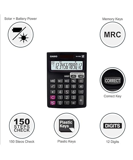 Casio MJ-12Sb Desktop Calculator (Black) - Business Calculator with 12-Digit Display and Dual Power 3 Casio MJ-12Sb Desktop Calculator (Black) - Business Calculator with 12-Digit Display and Dual Power - Image 3