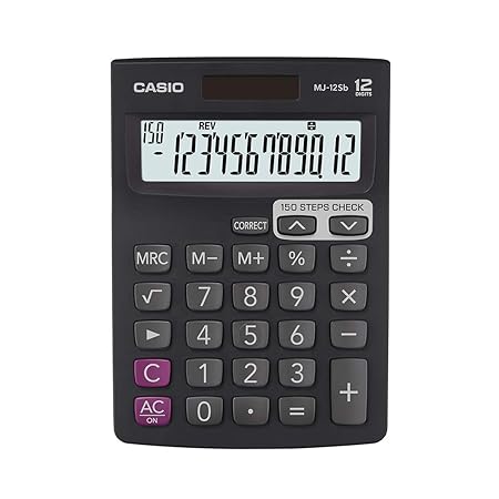 Casio MJ-12Sb Desktop Calculator (Black) – Business Calculator with 12-Digit Display and Dual Power