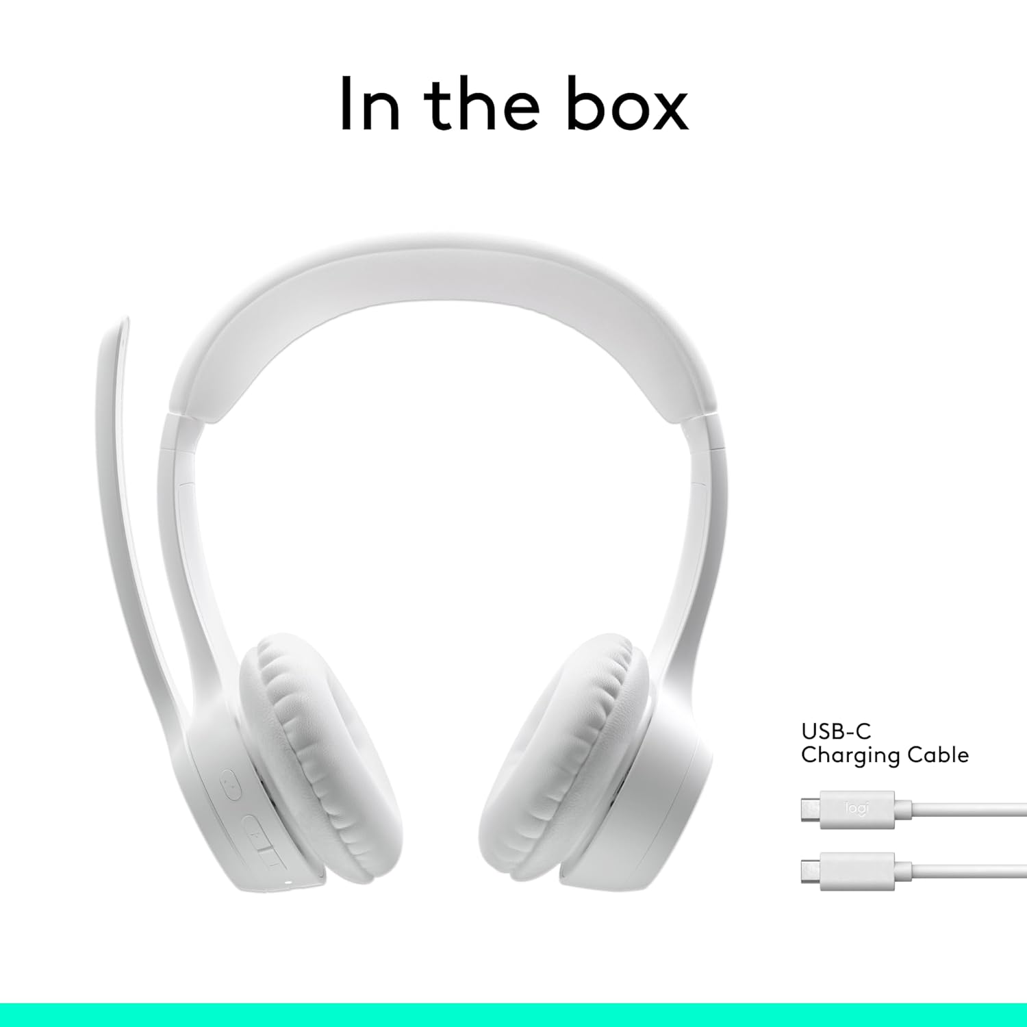 Logitech Zone 300 Wireless Bluetooth® On-Ear Headset with Noise-Cancelling Microphone – White 11 Logitech Zone 300 Wireless Bluetooth® On-Ear Headset – White – Side and Top View