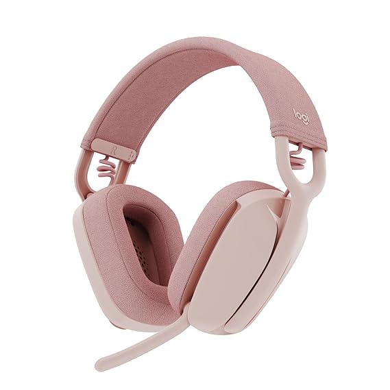 Logitech Zone Vibe 100 – Lightweight Wireless Over-Ear Headphones with Noise-Cancelling Mic | Ideal for Office Calls & Video Meetings (Rose)