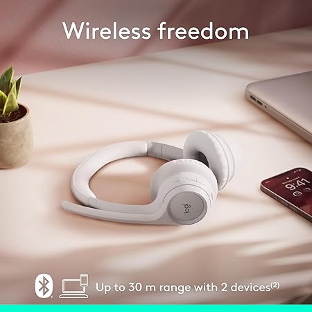 Logitech Zone 300 Wireless Bluetooth® On-Ear Headset with Noise-Cancelling Microphone – White 6 Logitech Zone 300 Wireless Bluetooth® On-Ear Headset with Noise-Cancelling Microphone – White - Image 6