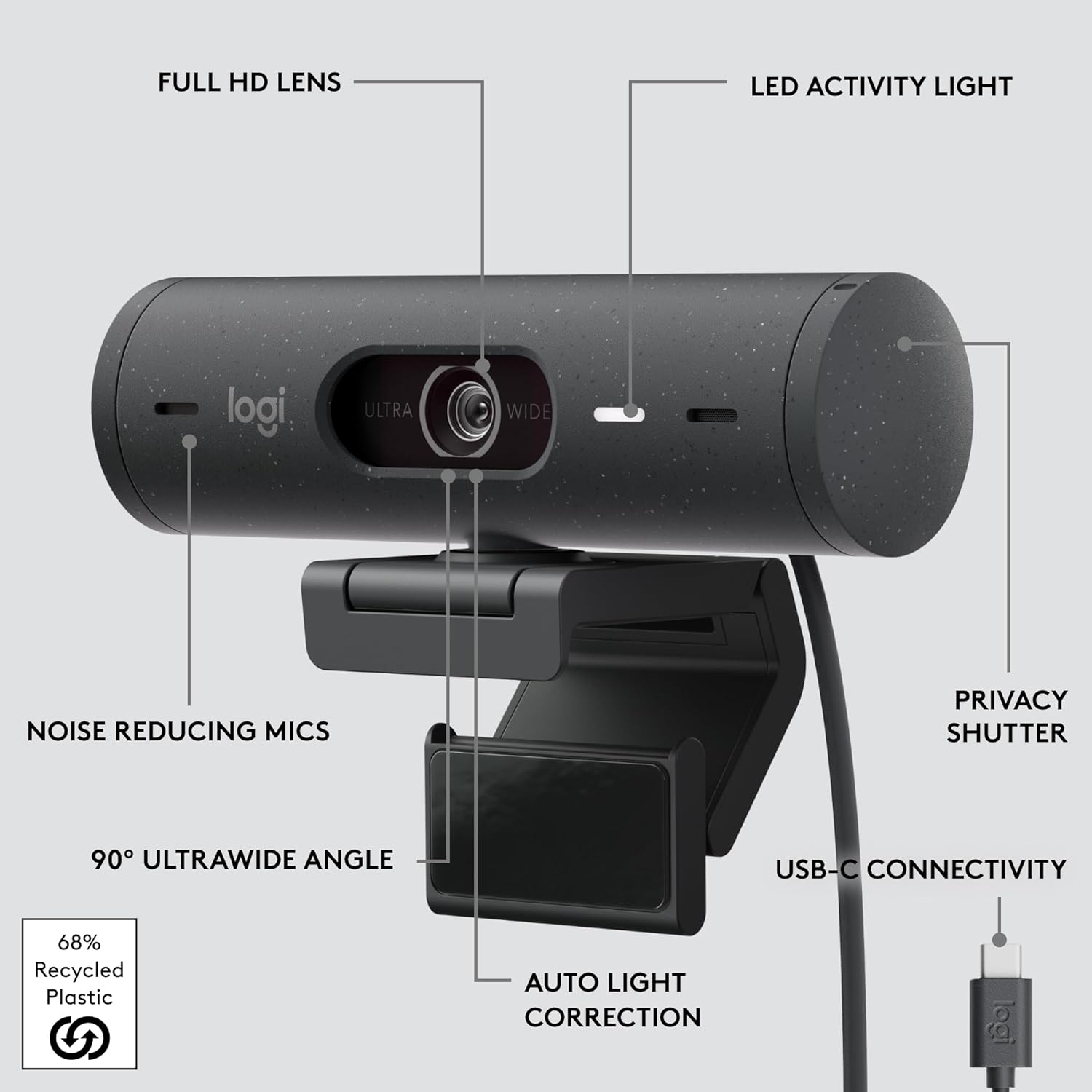 Logitech Brio 500 Full HD Webcam Auto Light Correction Show