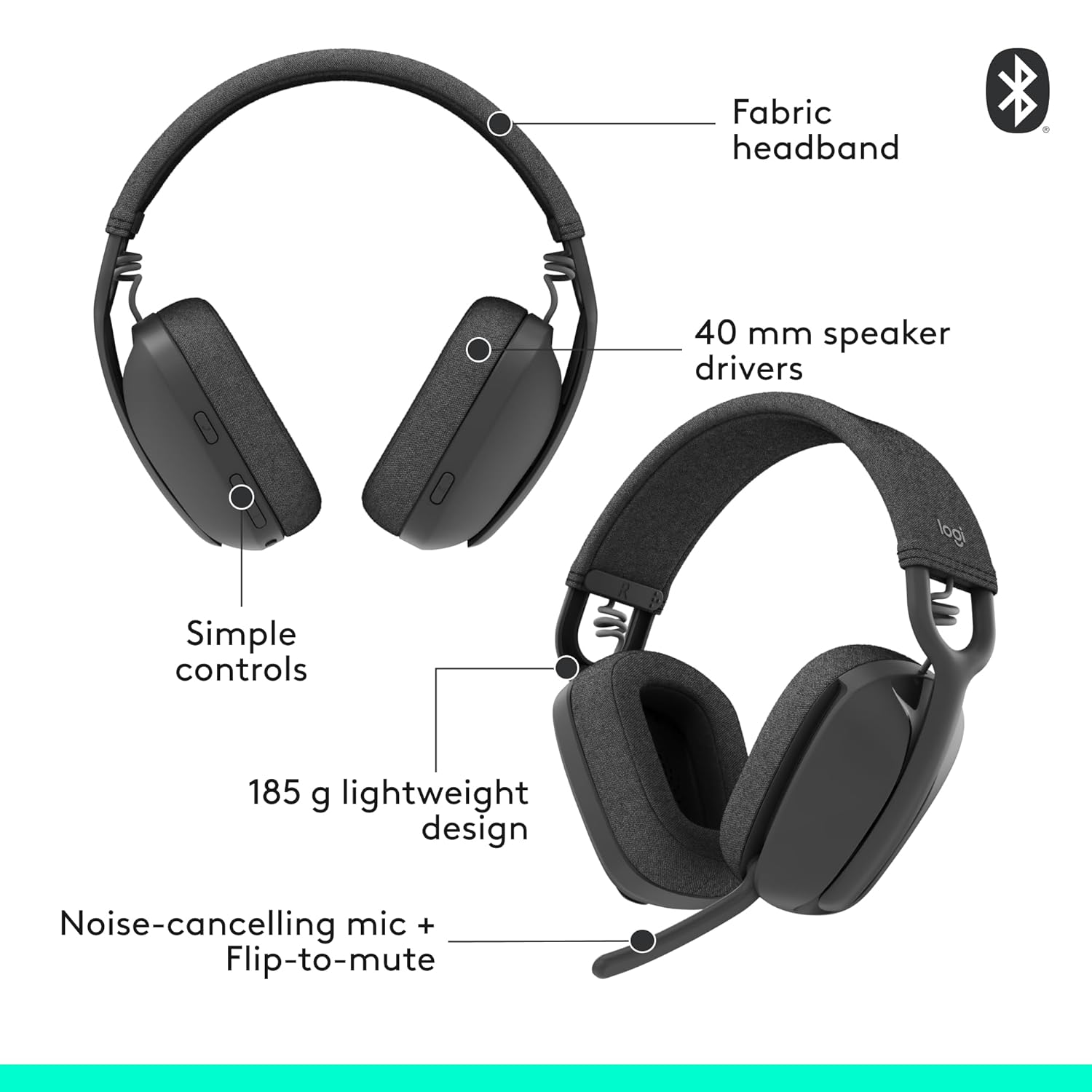 Logitech Zone Vibe 100 Lightweight Wireless Over-Ear Headphones โ Graphite 7 Logitech Zone Vibe 100 Lightweight Wireless Over-Ear Headphones โ Graphite - Image 7
