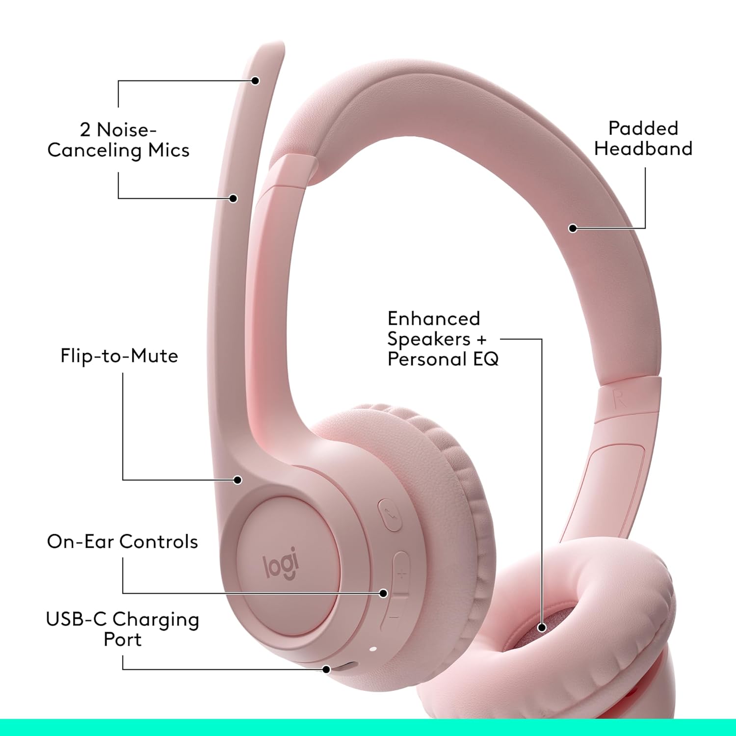Logitech Zone 300 Bluetooth Headphones – Lightweight Wireless Headset for Office Calls & Online Meetings (Rose) 2 Logitech Zone 300 Bluetooth Headphones – Lightweight Wireless Headset for Office Calls & Online Meetings (Rose) - Image 2