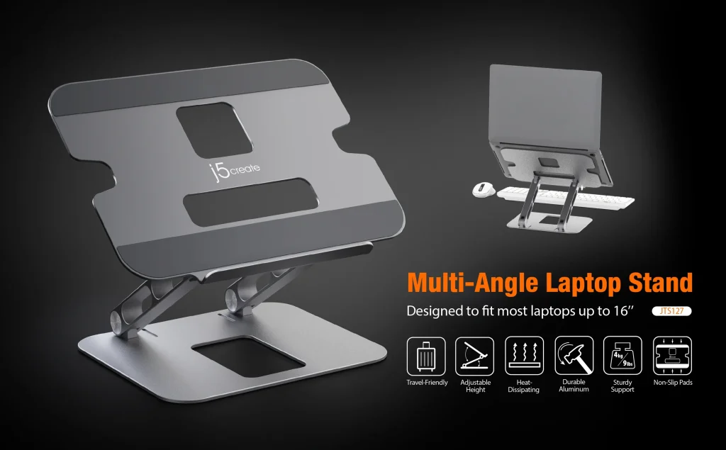 JTS127 Premium Multi-Angle Adjustable Aluminum Laptop Stand – For Laptops Up to 16" 11