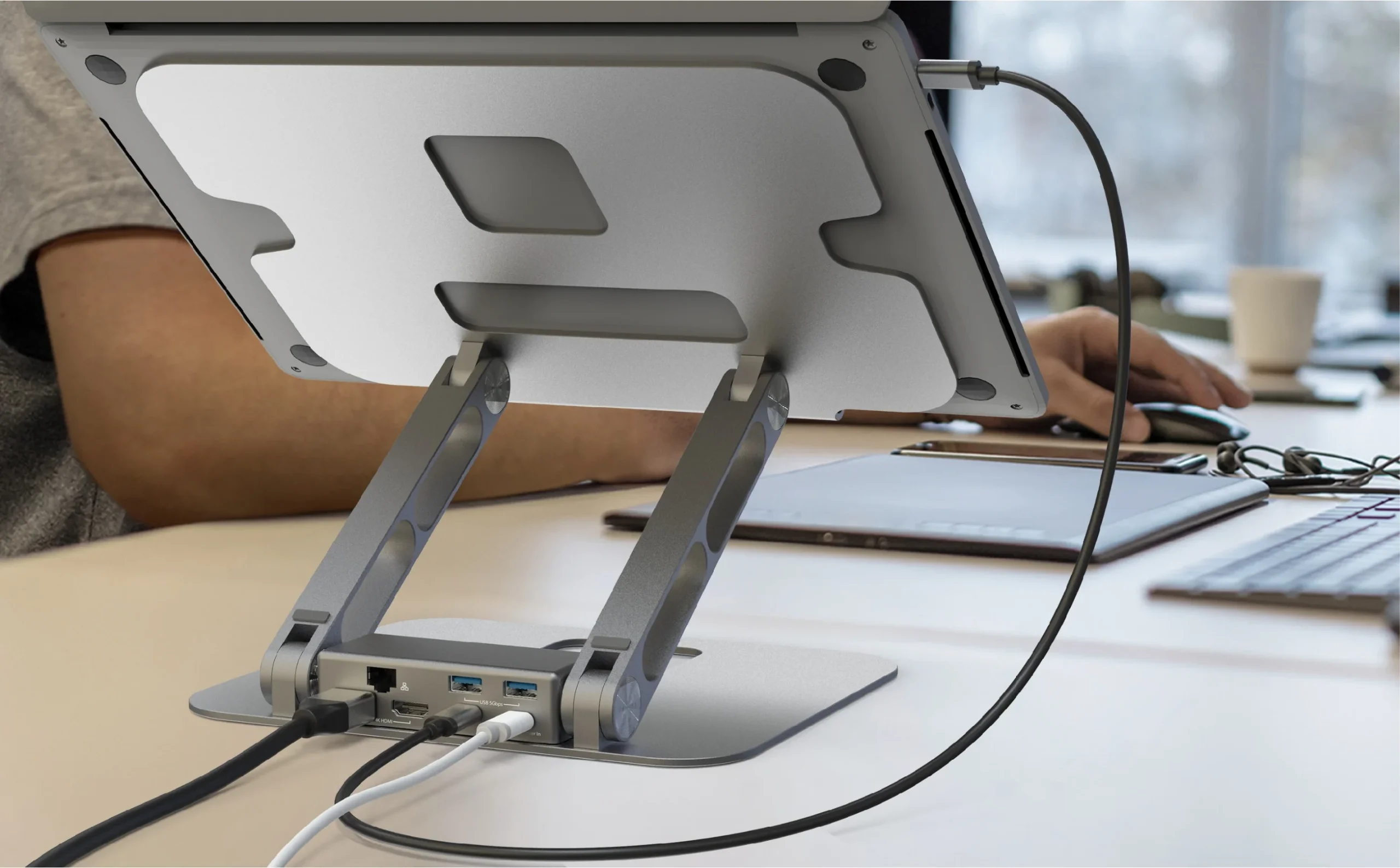 8-in-1 Multi-Angle Docking Station with USB-C Power Delivery 8-in-1 Functions Laptop stand with multi-function docking station