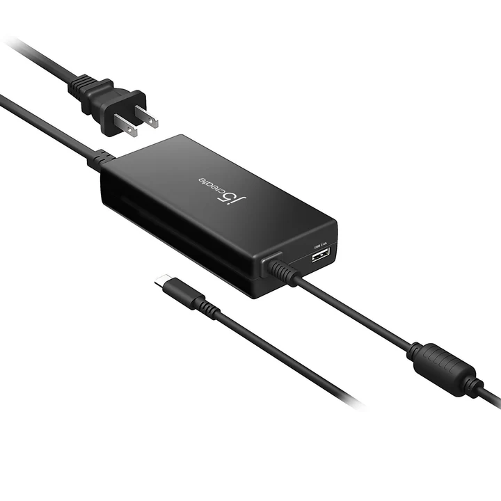 j5create JUP2290 100W PD USB-C Super Charger with USB-A Fast Charging Port – 87W USB-C + 12W USB-A Simultaneous Charging, Built-in Cable, Surge Protection