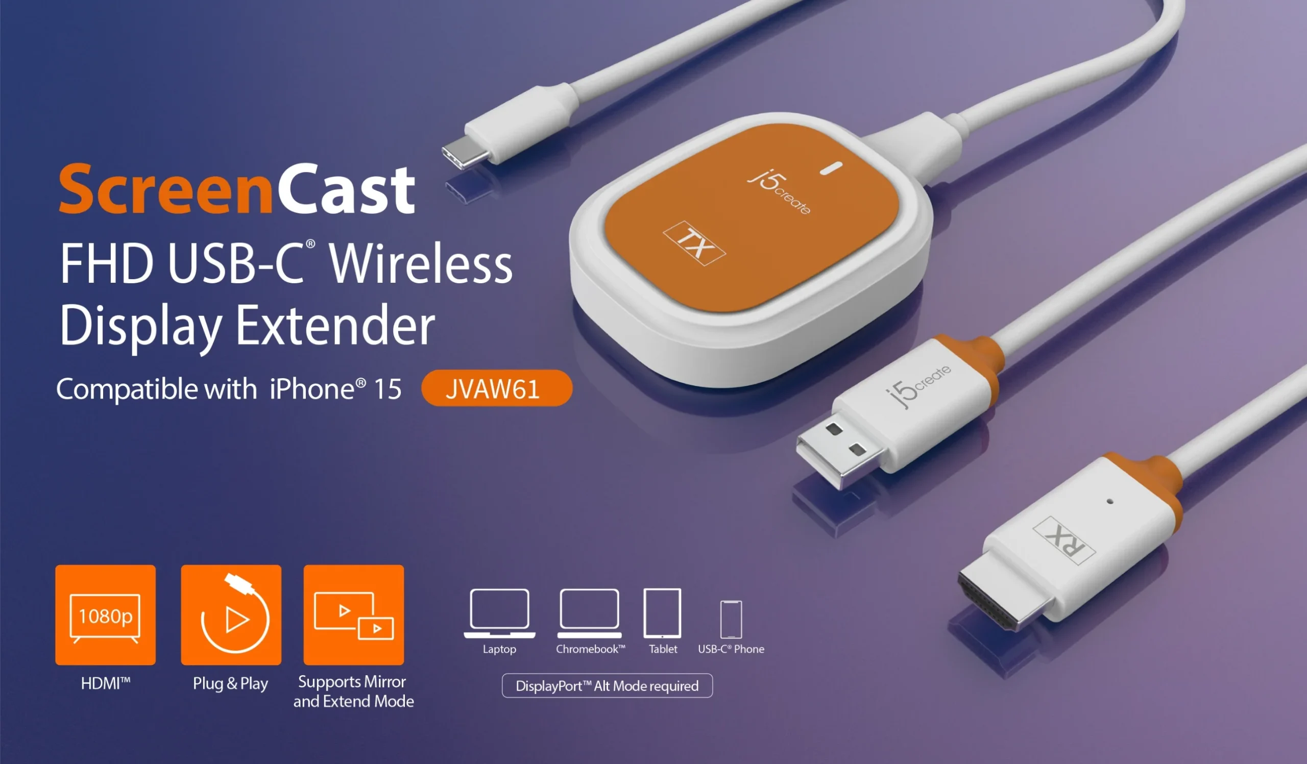 JVAW61 ScreenCast FHD USB-C Wireless Display Extender 8 JVAW61 ScreenCast FHD USB-C® Wireless Display Extender