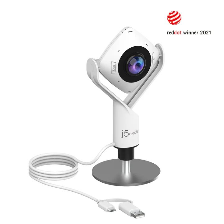 j5create JVCU360 360° All Around Webcam with Built-in Omnidirectional Microphone, Full HD 1080p, 6 Display Modes, Touch Bar Control, Plug & Play USB-C & USB-A