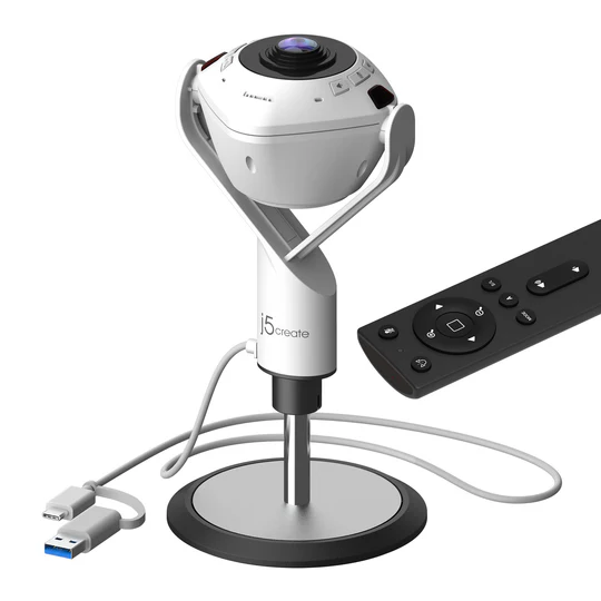 j5create JVU368 360° AI-Powered Webcam with Built-in Speakerphone – 5MP Sony Sensor, Auto-Framing, 6 Display Modes, Echo Cancellation, Remote Control, USB-C & USB-A Plug & Play 5 j5create JVU368 360° AI-Powered Webcam with Built-in Speakerphone – 5MP Sony Sensor, Auto-Framing, 6 Display Modes, Echo Cancellation, Remote Control, USB-C & USB-A Plug & Play - Image 5