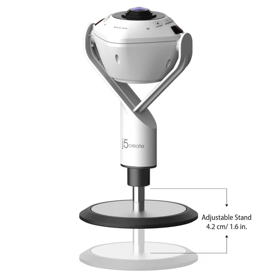 j5create JVU368 360° AI-Powered Webcam with Built-in Speakerphone – 5MP Sony Sensor, Auto-Framing, 6 Display Modes, Echo Cancellation, Remote Control, USB-C & USB-A Plug & Play 6 j5create JVU368 AI-Powered 360° Webcam with Built-in Speakerphone – Front View