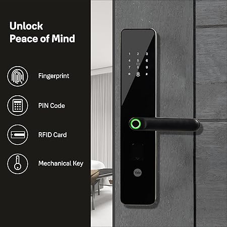 Yale YDME 100 NxT Smart Door Lock | Fingerprint, PIN Code, RFID Card & Manual Key | Black Finish | Free Installation