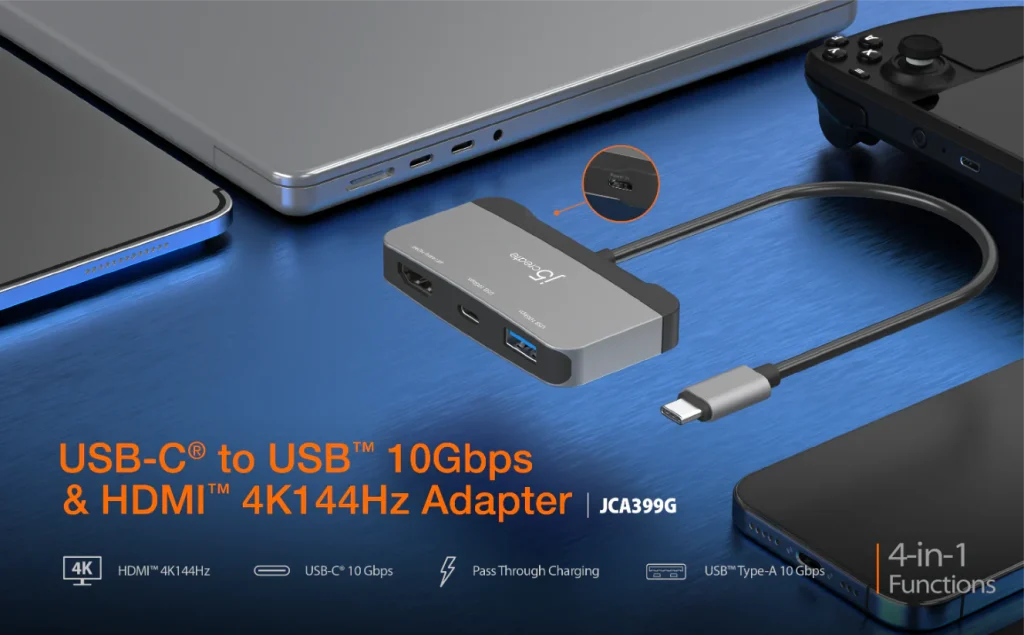 J5Create JCA399G Power-Packed USB-C to HDMI 4K144Hz + Dual 10Gbps USB Ports + 100W PD Adapter – Built for Gamers & Creators 11
