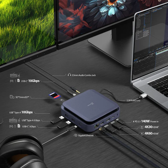 J5Create Powerful Dual 4K HDMI Dock with 140W PD 3.1 – Ultra-Fast USB 10Gbps, Gigabit LAN, SD Card Reader – JCD3196 4 J5Create Powerful Dual 4K HDMI Dock with 140W PD 3.1 – Ultra-Fast USB 10Gbps, Gigabit LAN, SD Card Reader – JCD3196 - Image 4