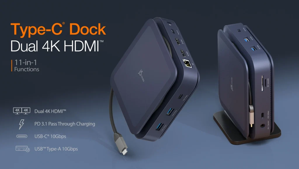 J5Create Powerful Dual 4K HDMI Dock with 140W PD 3.1 – Ultra-Fast USB 10Gbps, Gigabit LAN, SD Card Reader – JCD3196 10