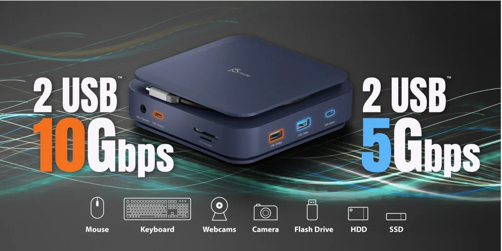 J5Create Powerful Dual 4K HDMI Dock with 140W PD 3.1 – Ultra-Fast USB 10Gbps, Gigabit LAN, SD Card Reader – JCD3196 12
