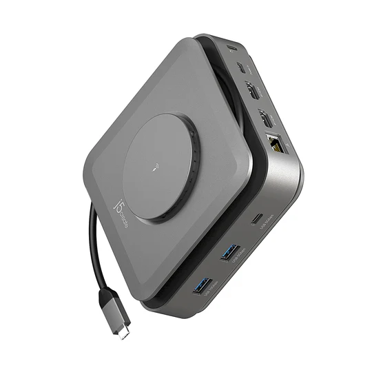 J5Create Ultimate JCD3199 USB-C Dual 4K HDMI Docking Station with 140W PD, 15W Wireless Charger, Gigabit Ethernet, USB 10Gbps Ports – Ideal for MacBook & Windows Laptops