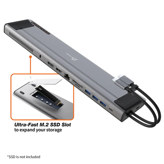 j5Create Dual 4K Docking Station with M.2 SSD Expansion – j5create JCD551 | Ideal for Microsoft Copilot+, Surface Pro & MacBook Pro