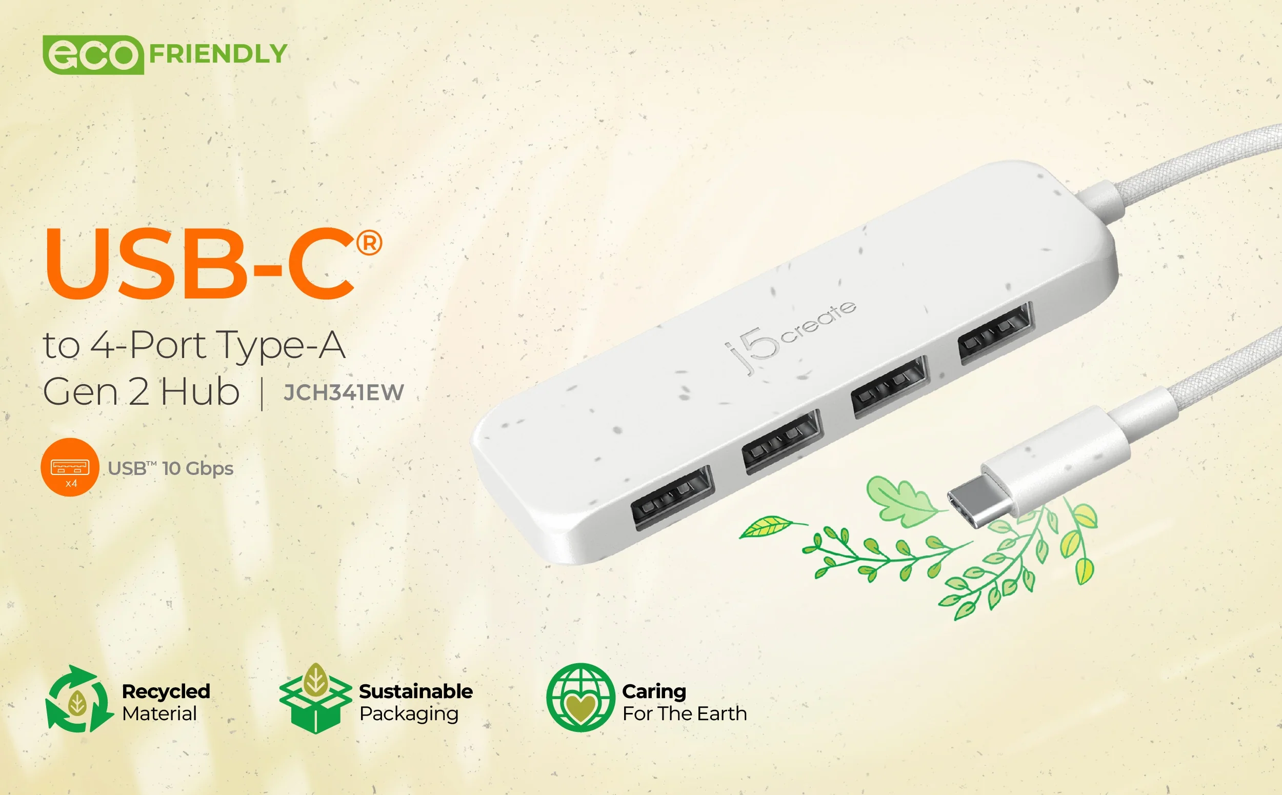 j5Create JCH341E Eco-Friendly USB-C to 4-Port Hub – Powerful 10Gbps Expansion for Mac, Windows, Chrome OS Devices 4