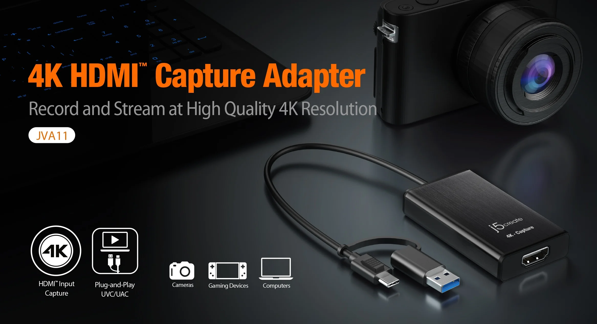 J5Create 4K HDMI™ Capture Adapter – Ultra-Low Latency Streaming with 4K Clarity | Model: JVA11 7
