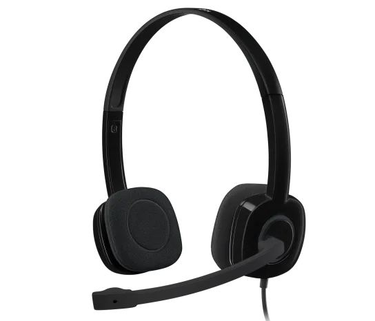Logitech H151 Stereo Headset – Clear Stereo Sound, Noise-Reducing Mic, In-line Controls, Lightweight Adjustable Fit – Black
