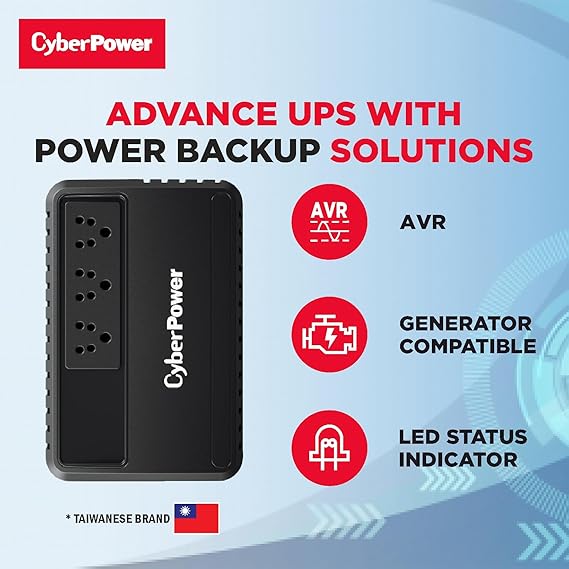 CyberPower BU600E-IN Line-Interactive UPS – 600VA / 360W, AVR, Fire-Resistant, Generator-Compatible, 30 Min Backup @ 60W 3 CyberPower BU600E-IN Line-Interactive UPS – 600VA / 360W, AVR, Fire-Resistant, Generator-Compatible, 30 Min Backup @ 60W - Image 3