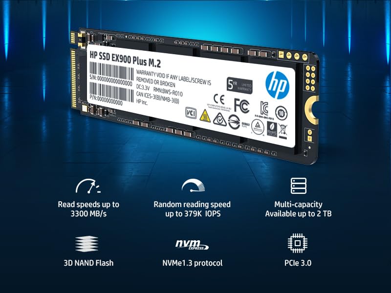 HP High-Performance EX900 Plus 1TB NVMe SSD for Faster Gaming