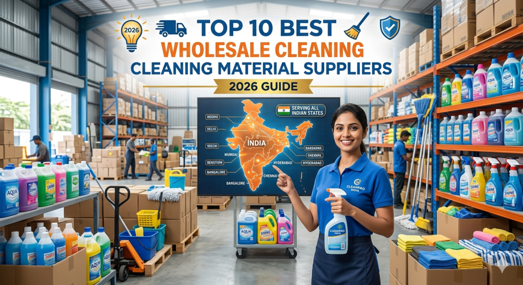 Top 10 Best Wholesale Cleaning Material Suppliers Serving All Indian States (2026 Guide) 1 B2B cleaning procurement, bulk cleaning products India, cleaning material suppliers India, pan India cleaning suppliers, procurement automation India, wholesale cleaning distributors India, Wisycart, YostoDesk