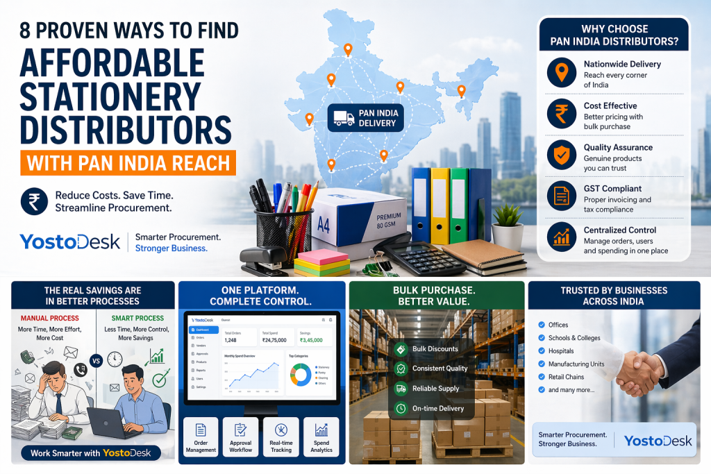 8 Proven Ways to Find Affordable Stationery Distributors with Pan India Reach (2026 Guide) 1 Discover affordable stationery distributors with pan India reach. Learn how businesses can reduce costs, streamline procurement, and find reliable suppliers across India.