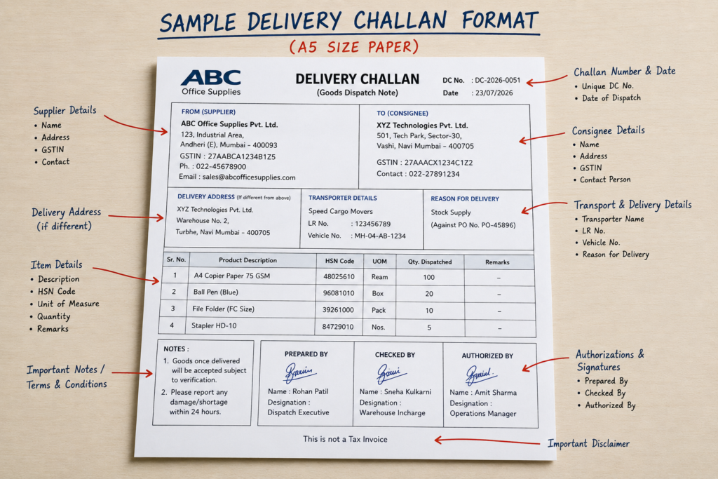 Delivery Challan: Meaning, Format, Purpose & Importance in Business 2 business documentation, business operations, delivery challan, delivery challan example, delivery challan format, delivery challan meaning, delivery note, dispatch process, goods dispatch, goods movement, goods receipt note, GRN, GST delivery challan, inventory management, invoice, invoice vs delivery challan, job work, logistics documentation, office procurement, procurement documentation, procurement process, purchase order, stock transfer, supply chain management, warehouse management