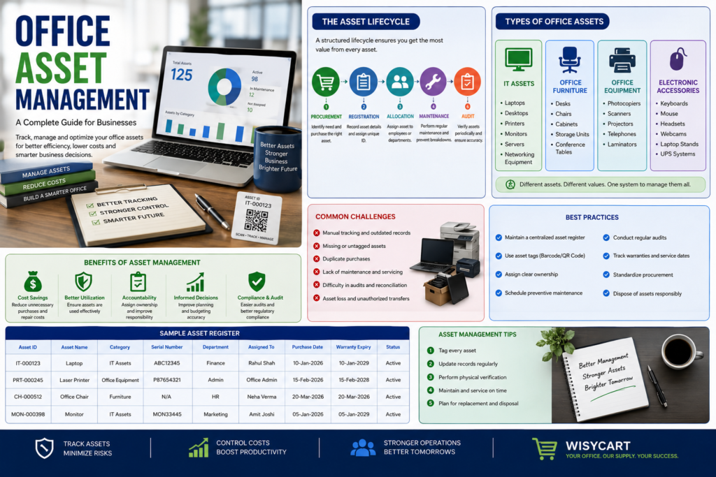 Office Asset Management: A Complete Guide for Businesses 2 asset audit, asset lifecycle management, asset management, asset tagging, asset tracking, asset verification, barcode asset tracking, business asset management, business operations, computer accessories, facility management, fixed asset management, inventory management, IT asset management, keyboards, laptops, monitors, office administration, office asset management, office asset register, office asset register template, office equipment, office equipment management, office equipment tracking, office infrastructure, office inventory management, office maintenance, office operations, office procurement, office productivity, Office Supplies, preventive maintenance, printers, procurement best practices, procurement management, procurement planning, procurement process, QR code asset management, workplace efficiency, workplace management