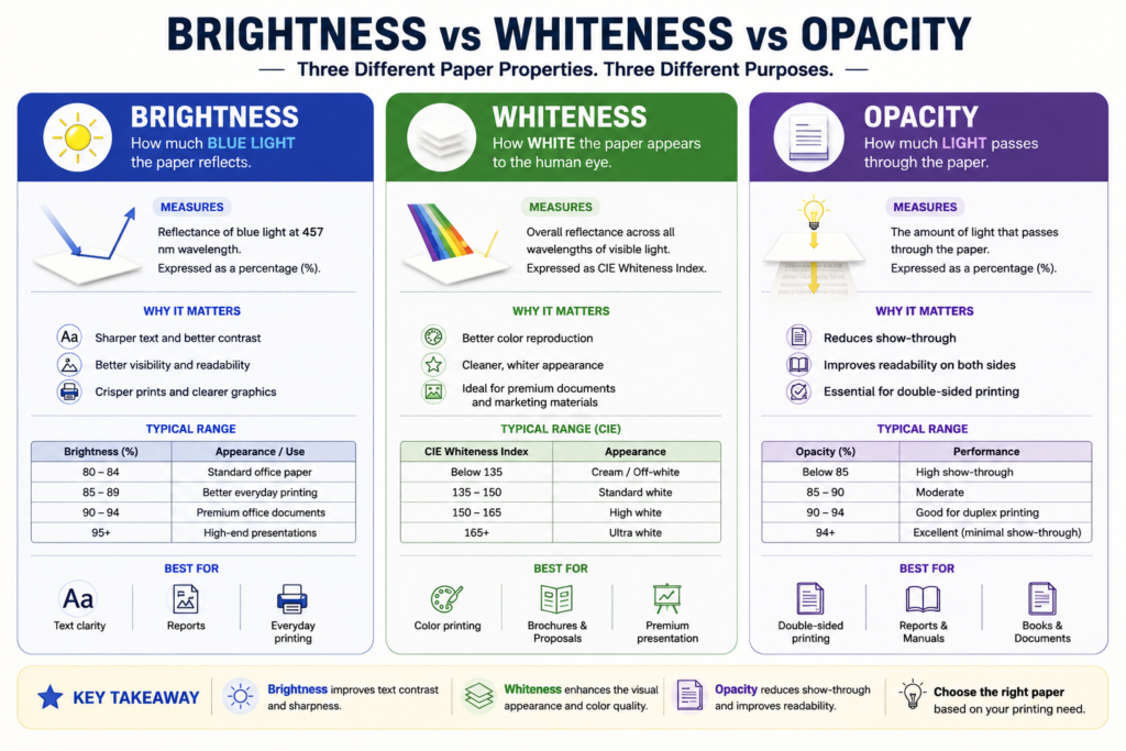 Paper Brightness vs Whiteness vs Opacity: What's the Difference? 2 A4 paper, CIE whiteness, Copier paper, double sided printing, GSM paper, inkjet paper, ISO brightness, laser printer paper, office paper, office stationery, Office Supplies, paper brightness, paper buying guide, paper comparison, paper opacity, paper quality, paper specifications, paper whiteness, Printing Paper, Wisycart