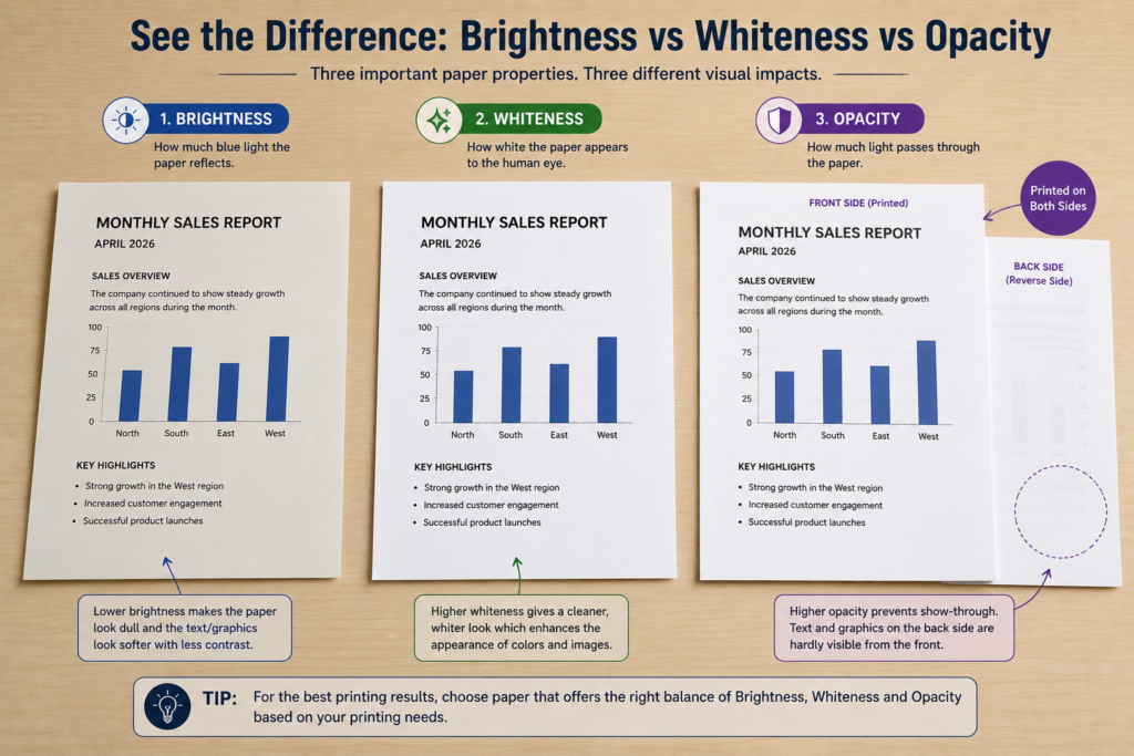 Paper Brightness vs Whiteness vs Opacity: What's the Difference? 3 A4 paper, CIE whiteness, Copier paper, double sided printing, GSM paper, inkjet paper, ISO brightness, laser printer paper, office paper, office stationery, Office Supplies, paper brightness, paper buying guide, paper comparison, paper opacity, paper quality, paper specifications, paper whiteness, Printing Paper, Wisycart