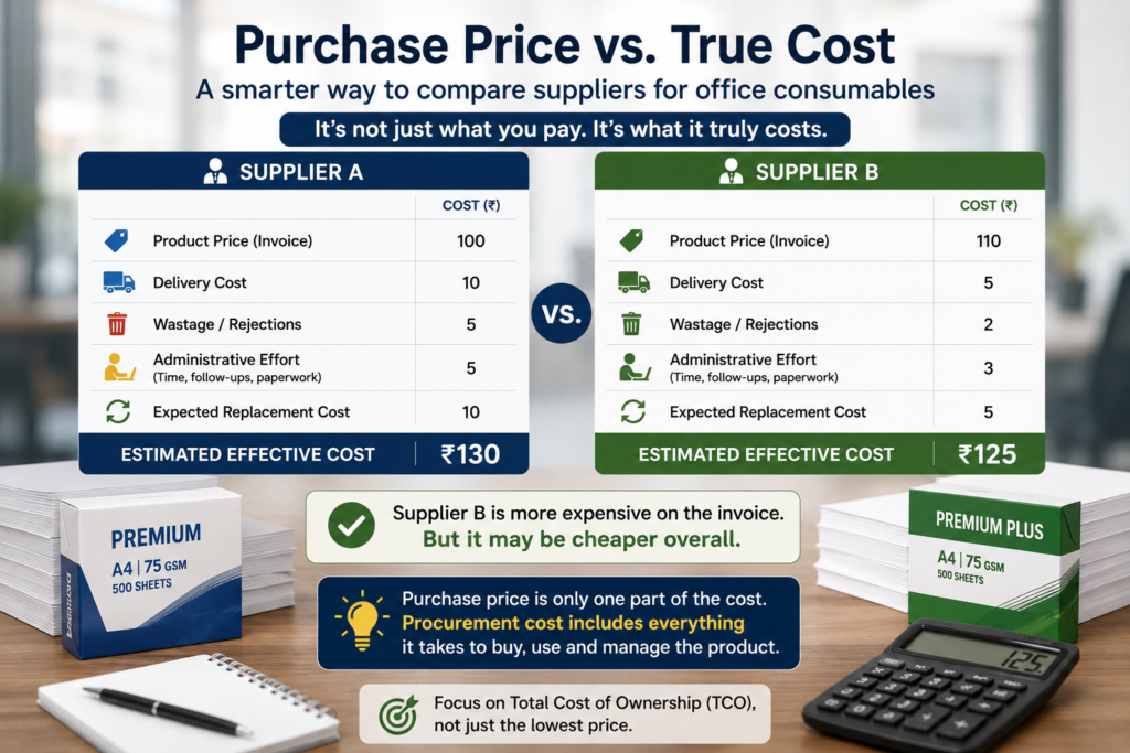 business procurement, cost optimisation, cost reduction, inventory management, office expenses, office procurement, office stationery, Office Supplies, procurement, procurement cost savings, procurement management, procurement strategy, purchasing, supplier evaluation, supplier management, TCO, total cost of ownership, Wisycart